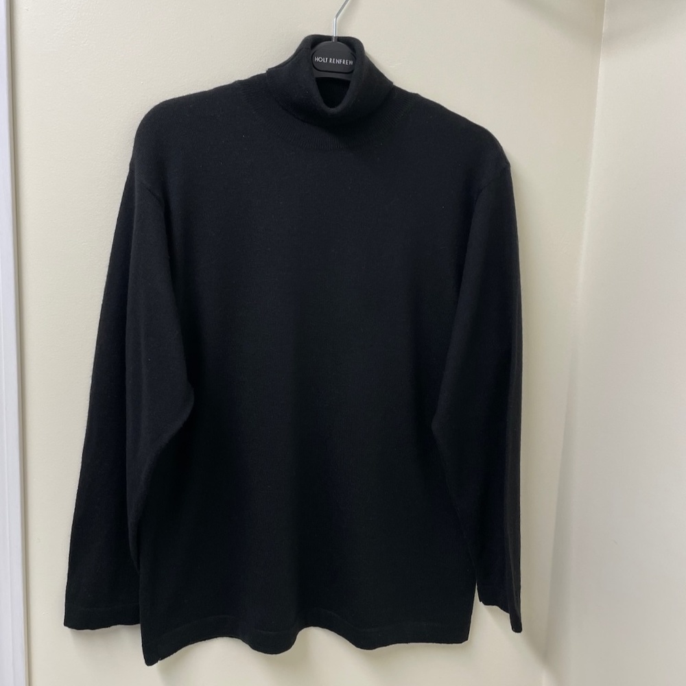 Designer Black Turtleneck Sweater Wool Blend Made in Italy  L